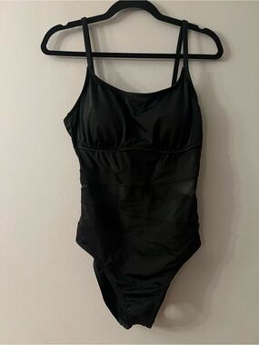 Shade & Shore Black One-Piece Swimsuit with Sheer Banding